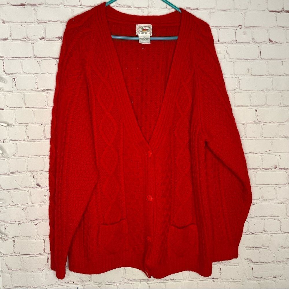 New Marsh Landing Cardigan Red Sweater Large Button Up Shetland 100% Wool